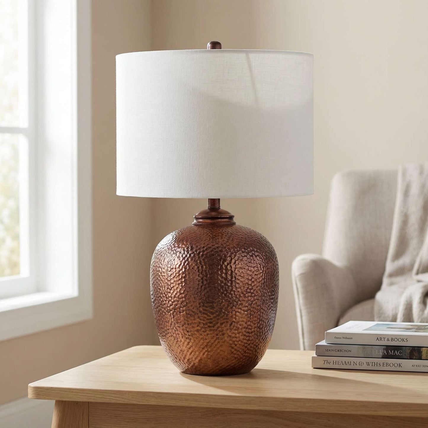 Trevor 27" Table Lamp with Glass Body and White Drum Shade - Main
