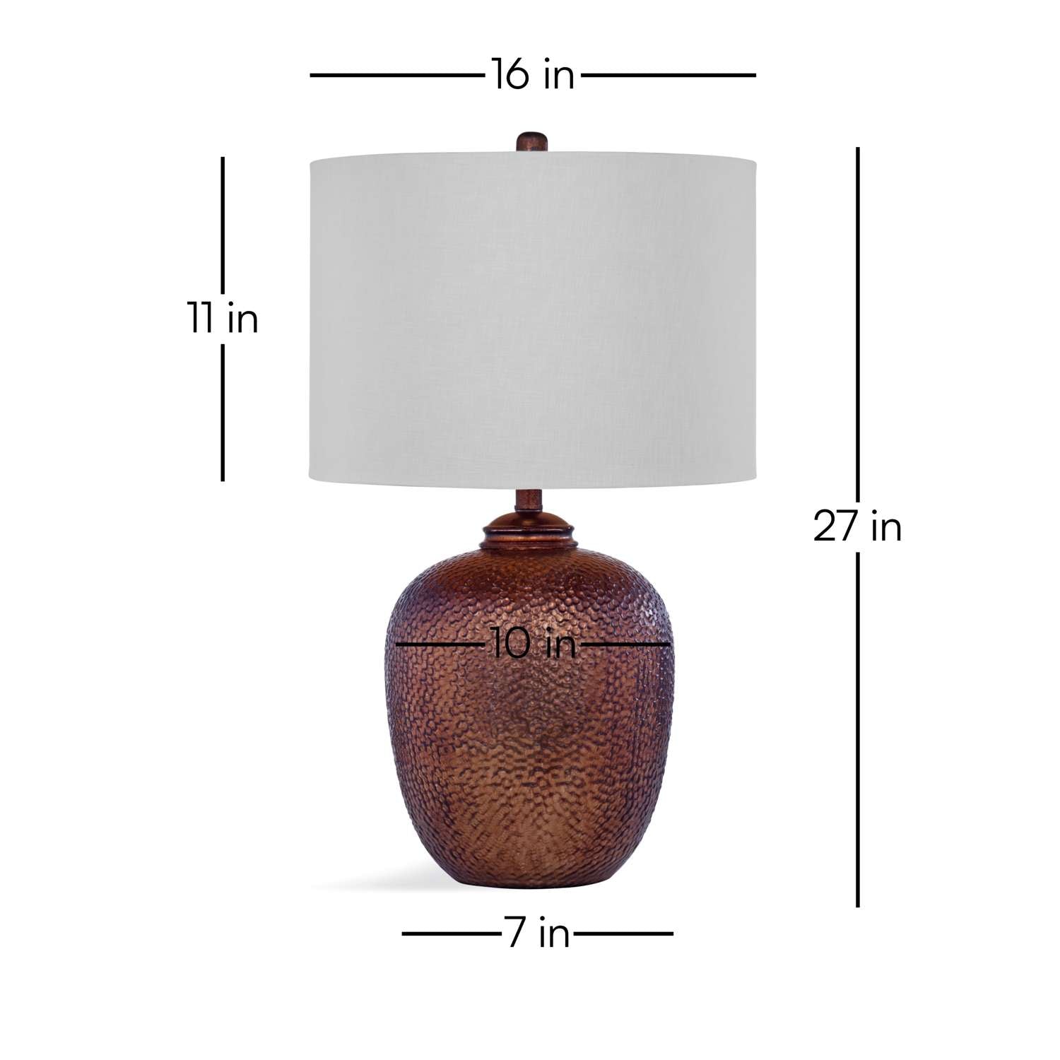 Trevor 27" Table Lamp with Glass Body and White Drum Shade - Dimensional