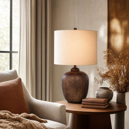 Trevor 27" Table Lamp with Glass Body and White Drum Shade - Enhanced