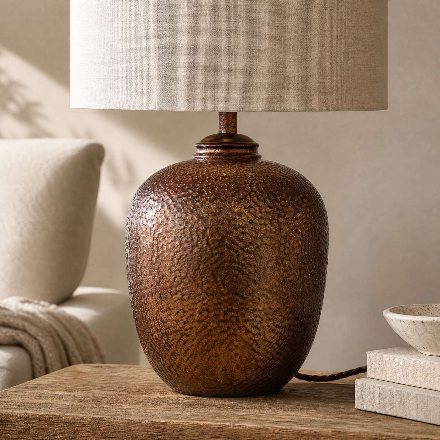 Trevor 27" Table Lamp with Glass Body and White Drum Shade - Enhanced