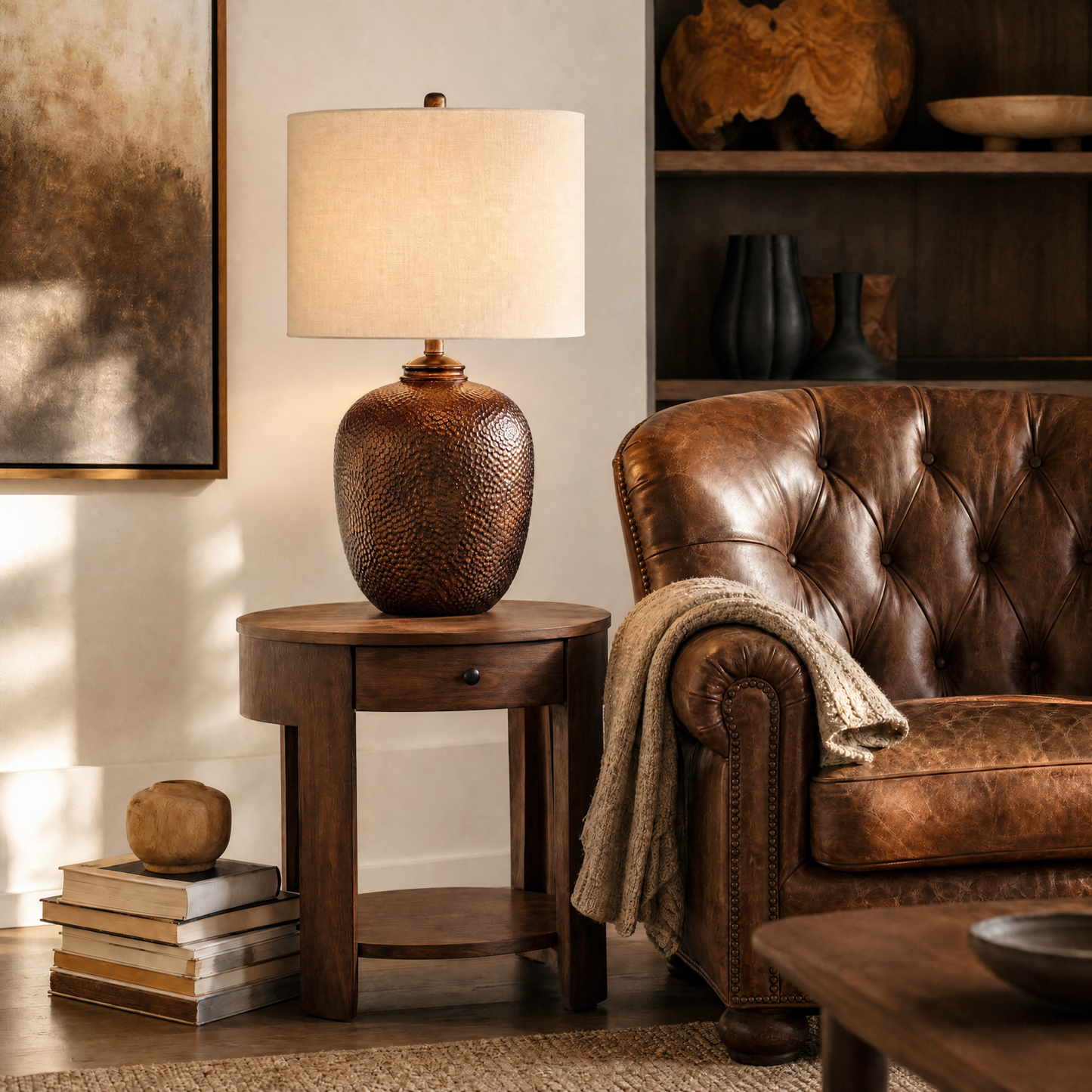 Trevor 27" Table Lamp with Glass Body and White Drum Shade - Enhanced