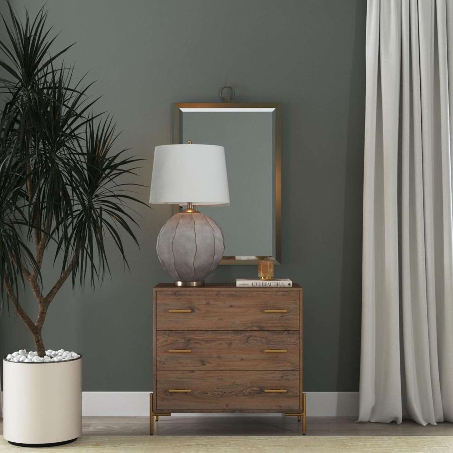 Annapurna 28" Table Lamp with Gray Concrete Style and White Linen Shade - Room Scene