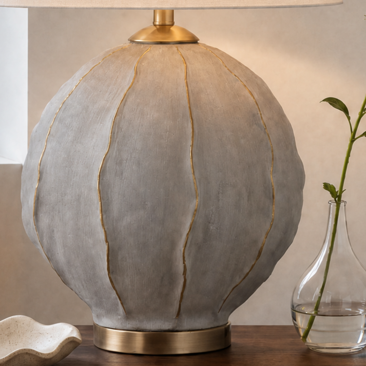 Annapurna 28" Table Lamp with Gray Concrete Style and White Linen Shade - Enhanced