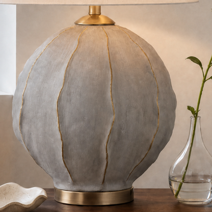 Annapurna 28" Table Lamp with Gray Concrete Style and White Linen Shade - Enhanced