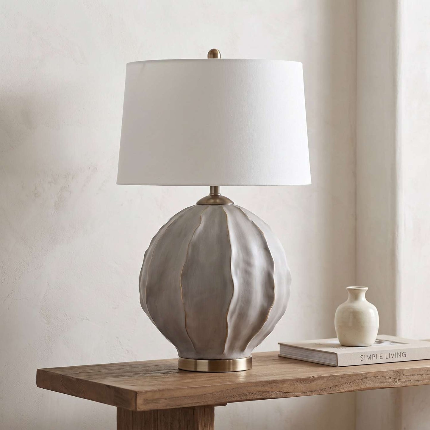 Annapurna 28" Table Lamp with Gray Concrete Style and White Linen Shade - Main