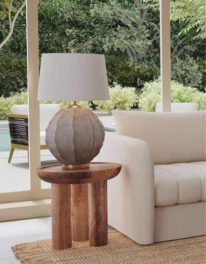 Annapurna 28" Table Lamp with Gray Concrete Style and White Linen Shade - Room Scene