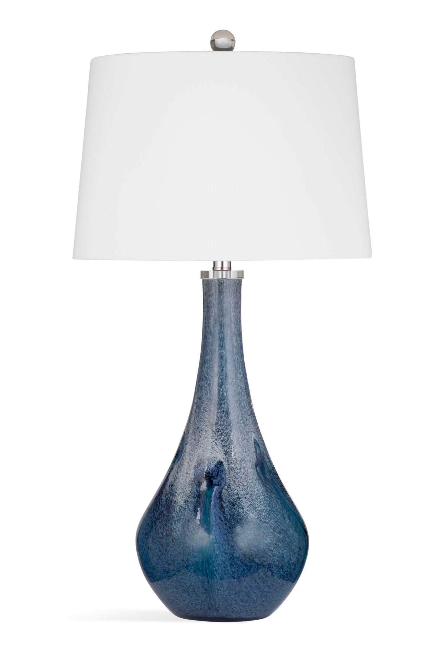 Nanda Table Lamp with Layered Blue Art Glass Base and White Tapered Drum Shade - Straight On