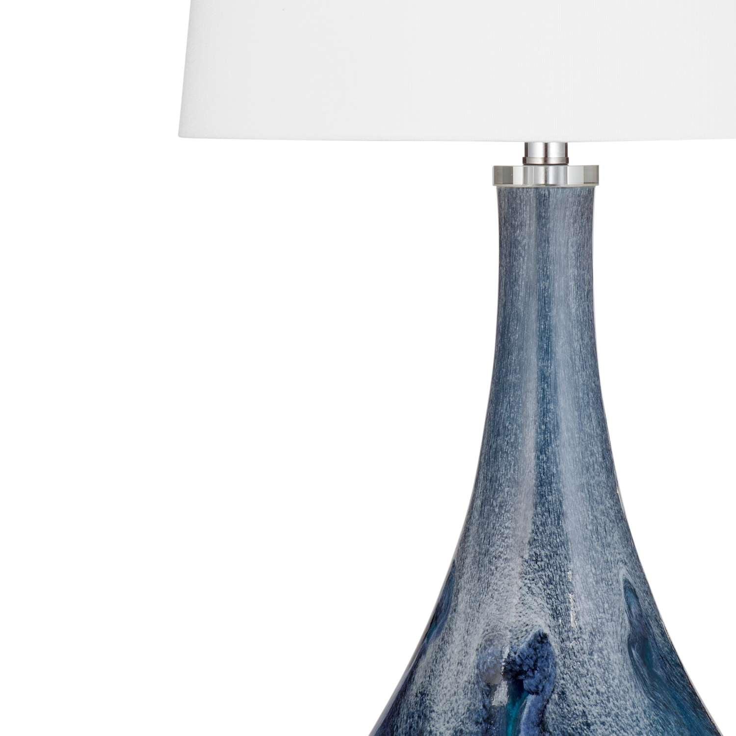Nanda Table Lamp with Layered Blue Art Glass Base and White Tapered Drum Shade - Detail
