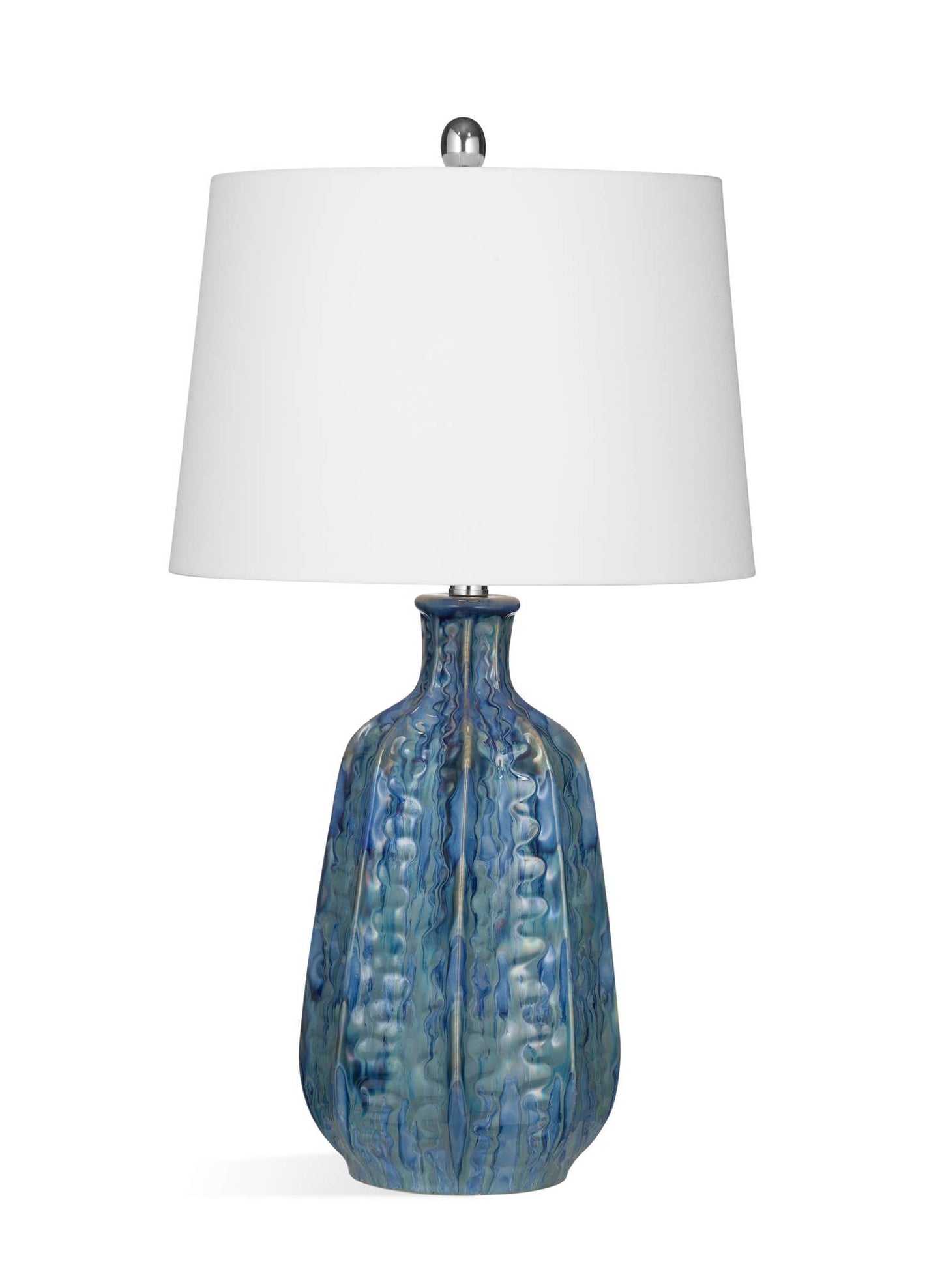 Tee 27" Table Lamp with Layered Blue Ceramic Base and White Linen Shade - Straight On