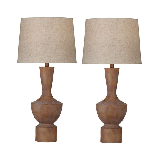 Rustic Brown Sculptural Table Lamp (Set of 2) - Straight On