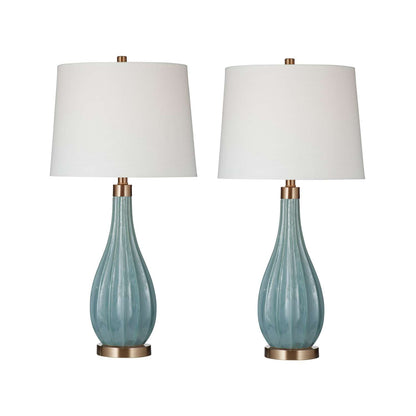 Modern Coastal Aqua Ceramic Table Lamps (Set of 2) - Straight On