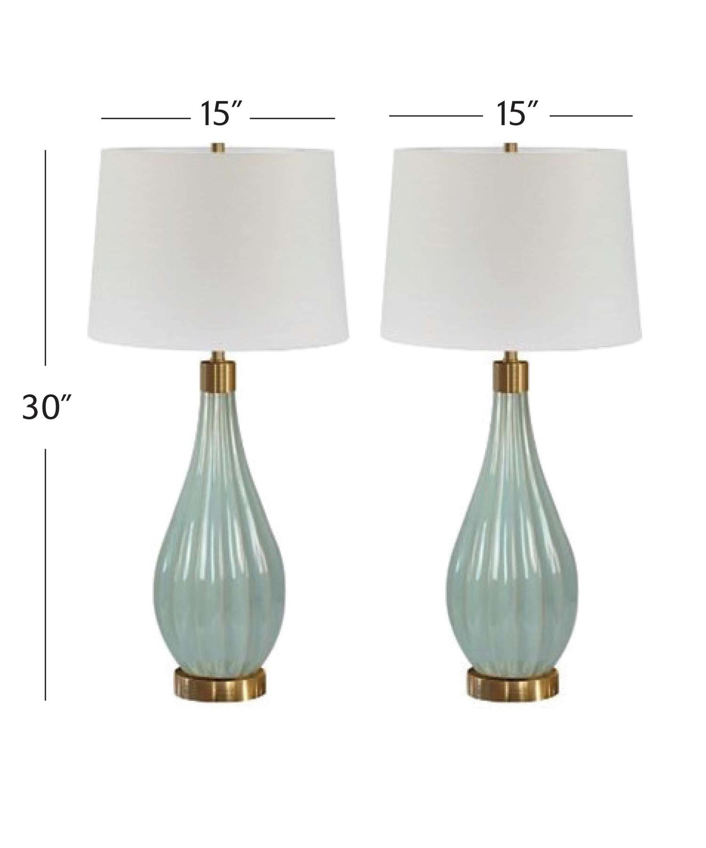 Modern Coastal Aqua Ceramic Table Lamps (Set of 2) - Dimensional