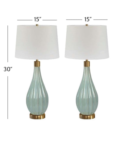 Modern Coastal Aqua Ceramic Table Lamps (Set of 2) - Dimensional