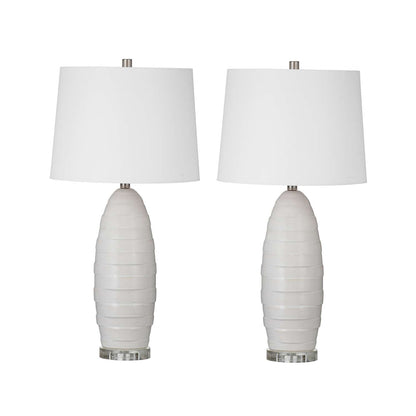 Transitional Soft Cream Textured Ceramic Table Lamps (Set of 2) - Straight On