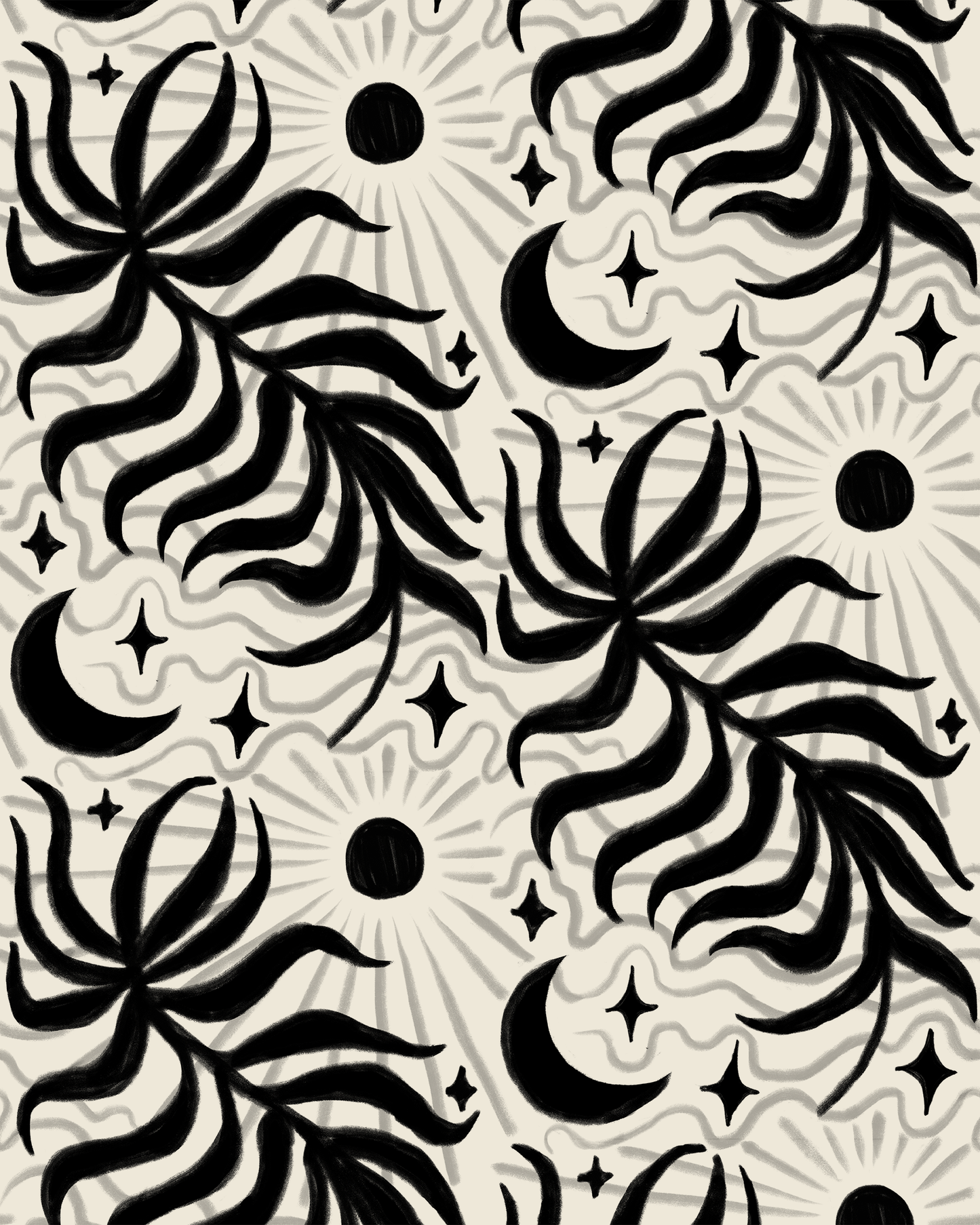 Lunar Leaf Wallpaper Beige & Black