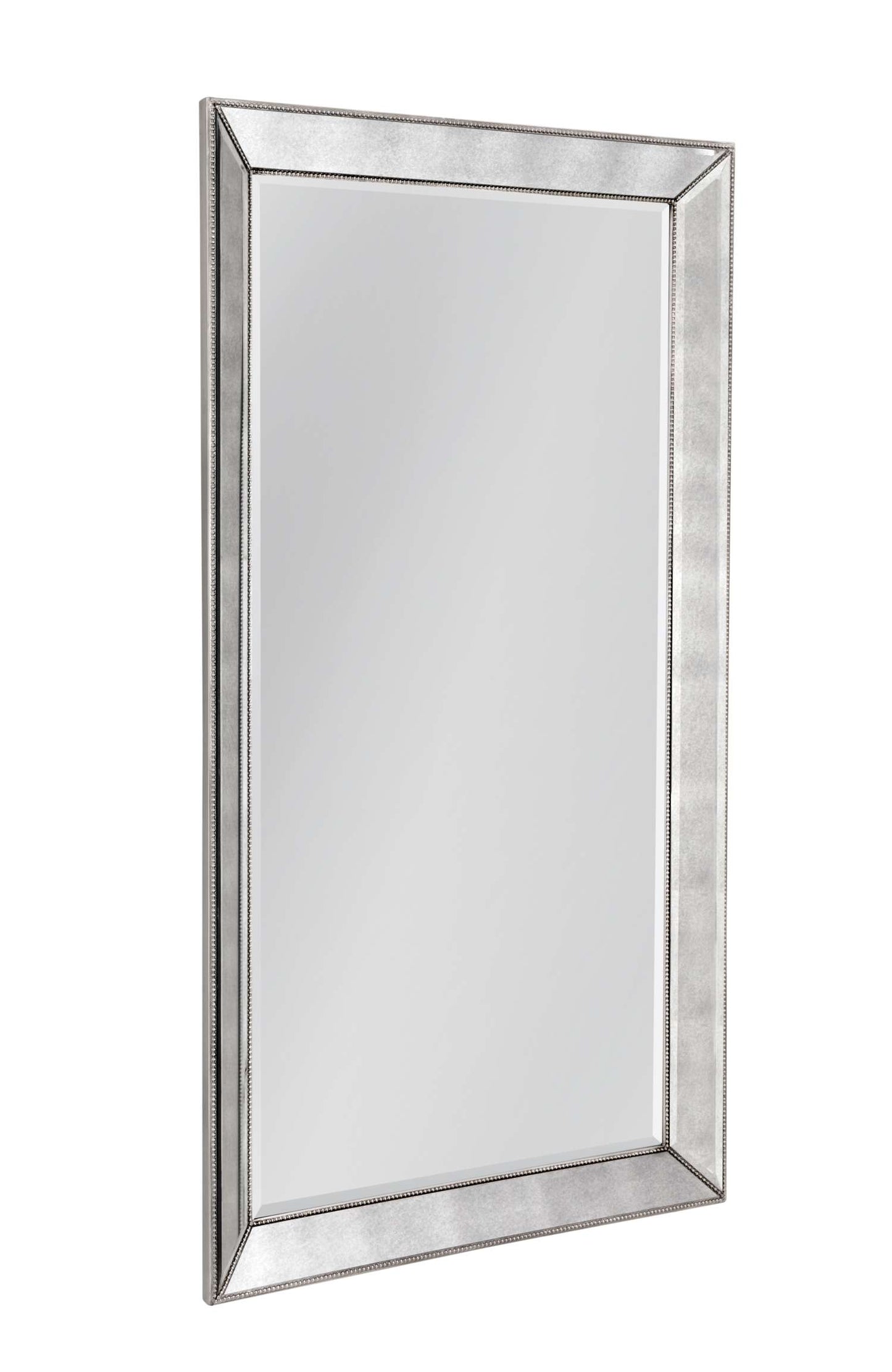 Beaded 79" Floor Mirror with Antique Silver Leaf finish and Wood Frame - Angle