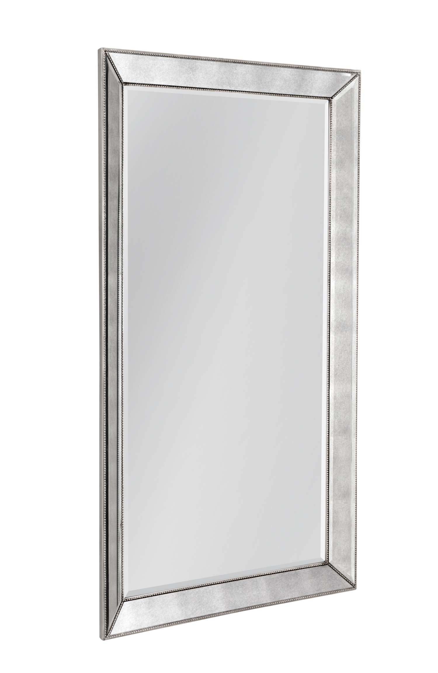 Beaded 79" Floor Mirror with Antique Silver Leaf finish and Wood Frame - Angle