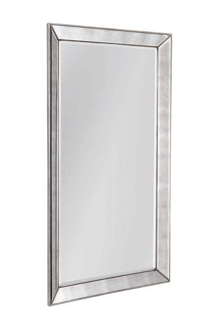 Beaded 79" Floor Mirror with Antique Silver Leaf finish and Wood Frame - Angle