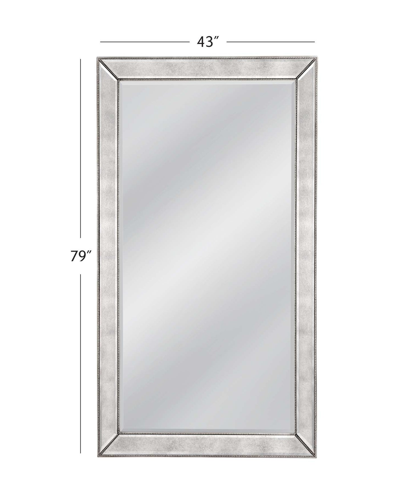 Beaded 79" Floor Mirror with Antique Silver Leaf finish and Wood Frame - Dimensional