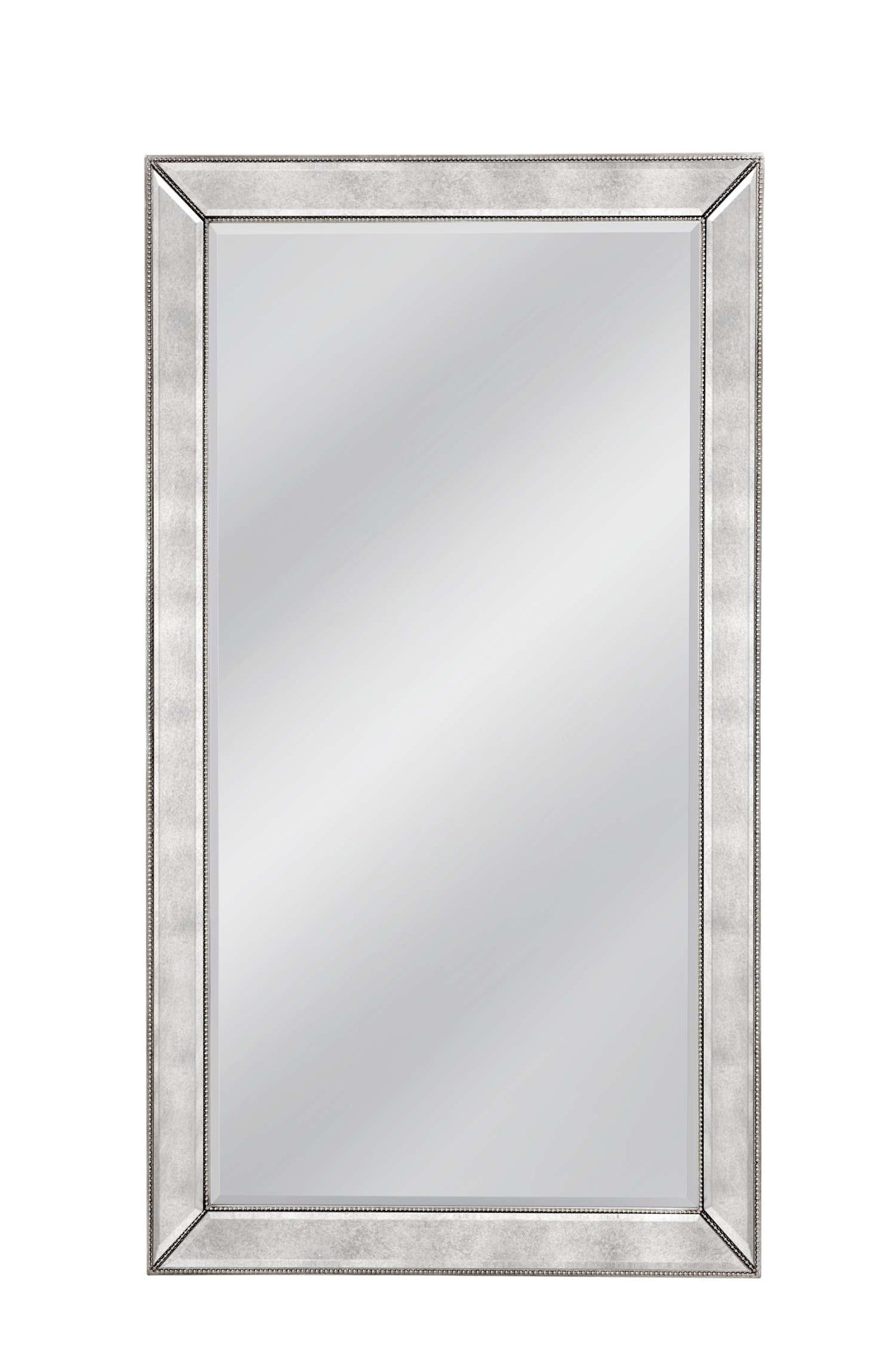 Beaded 79" Floor Mirror with Antique Silver Leaf finish and Wood Frame - Straight On