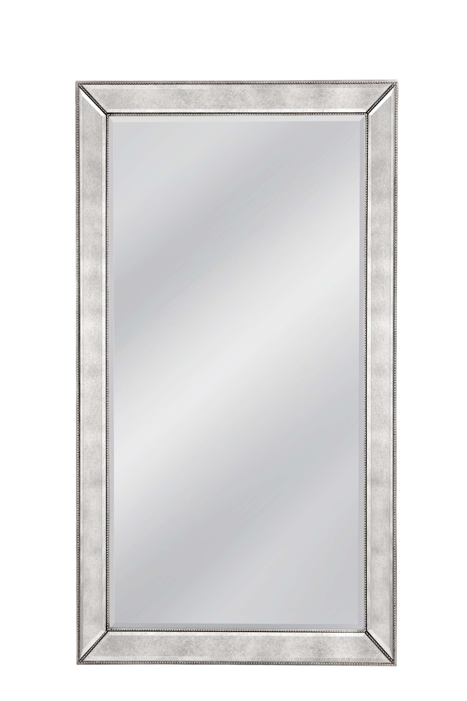 Beaded 79" Floor Mirror with Antique Silver Leaf finish and Wood Frame - Straight On