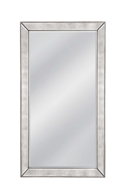 Beaded 79" Floor Mirror with Antique Silver Leaf finish and Wood Frame - Straight On