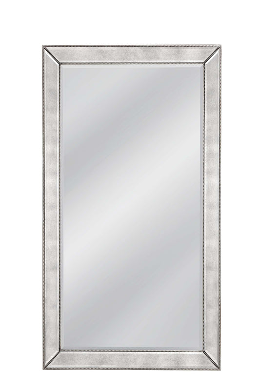 Beaded 79" Floor Mirror with Antique Silver Leaf finish and Wood Frame - Straight On