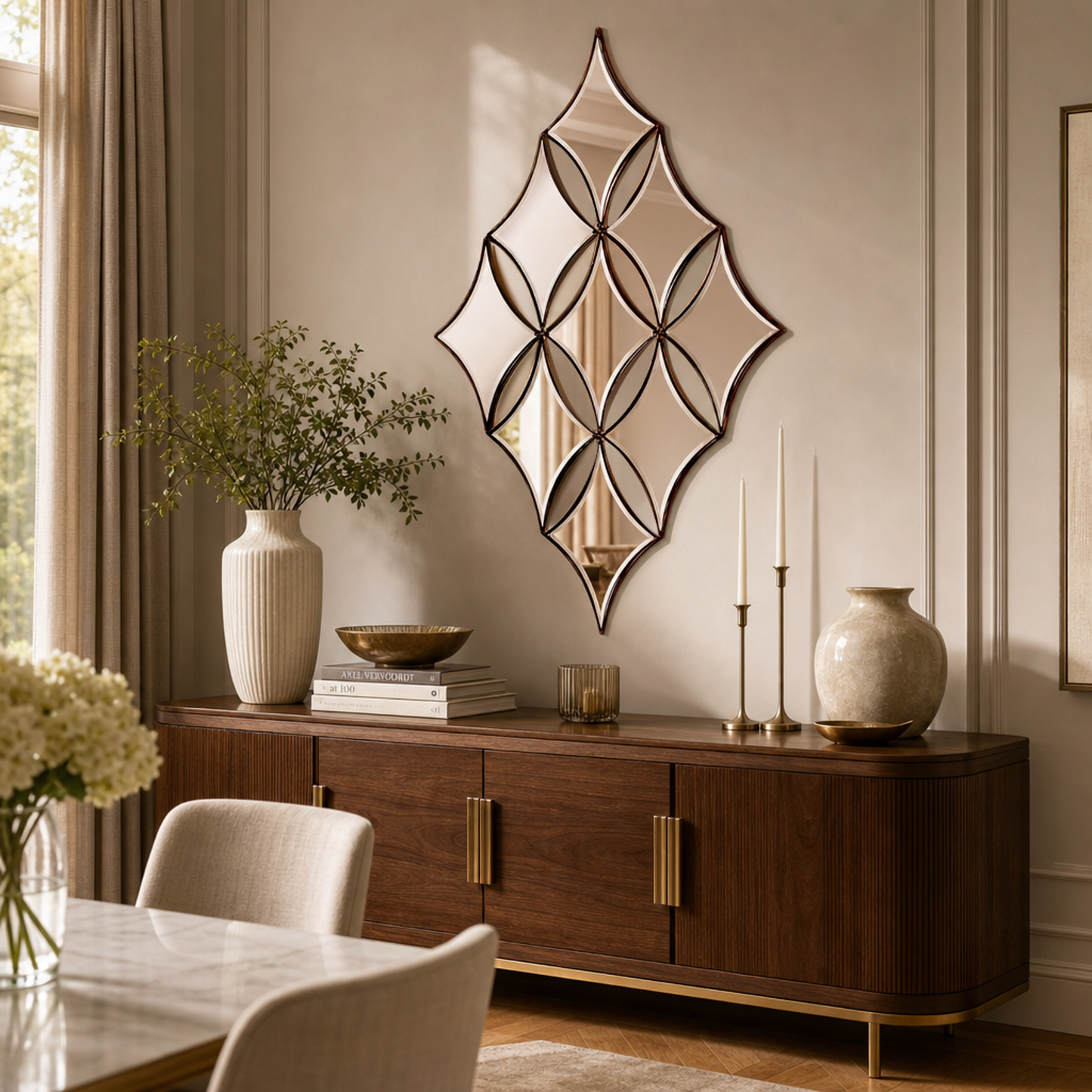 Channing 48" Diamond Accent Wall Mirror with Metallic Frame - Enhanced