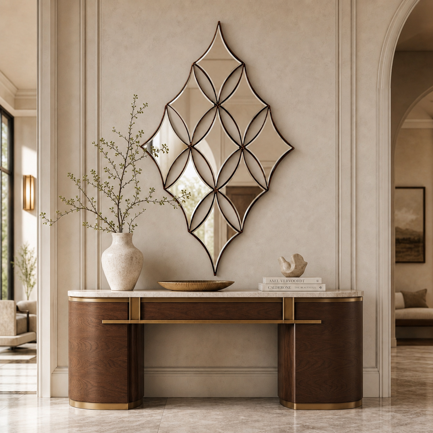 Channing 48" Diamond Accent Wall Mirror with Metallic Frame - Enhanced