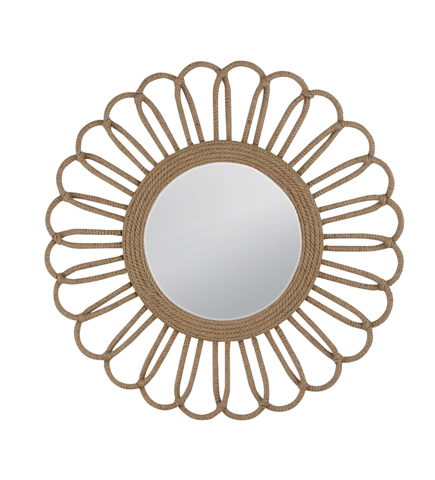 Naples 50" Round Coastal Rope Wall Mirror with Beveled Glass - Straight On