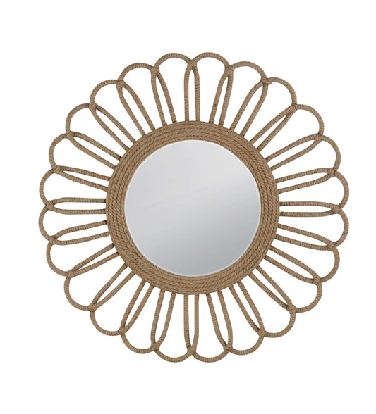 Naples 50" Round Coastal Rope Wall Mirror with Beveled Glass - Straight On
