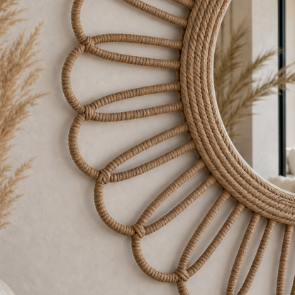 Naples 50" Round Coastal Rope Wall Mirror with Beveled Glass - Enhanced