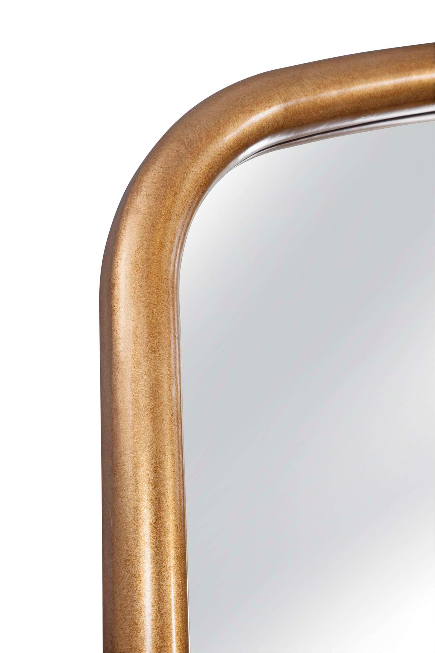 Brookings 86" Modern Arched Floor Mirror in Antique Gold Leaf Frame - Detail