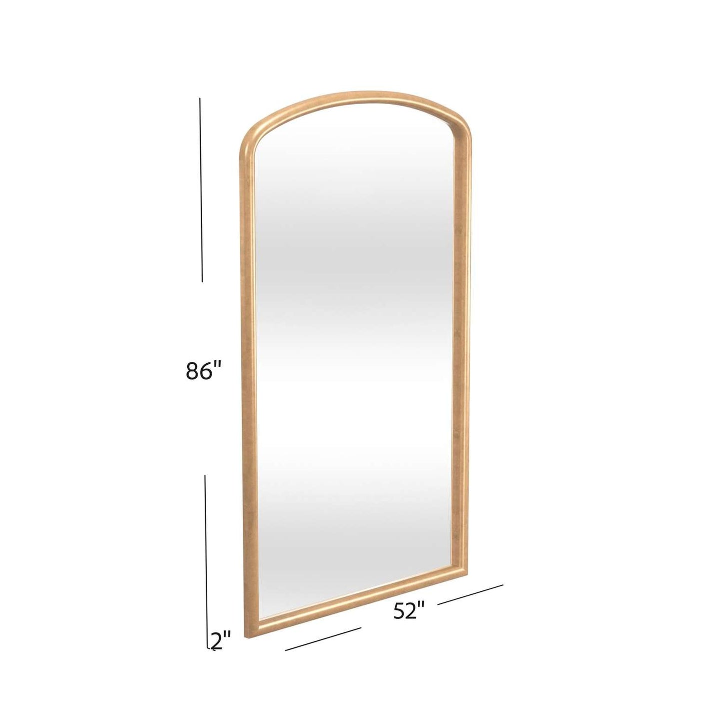 Brookings 86" Modern Arched Floor Mirror in Antique Gold Leaf Frame - Dimensional