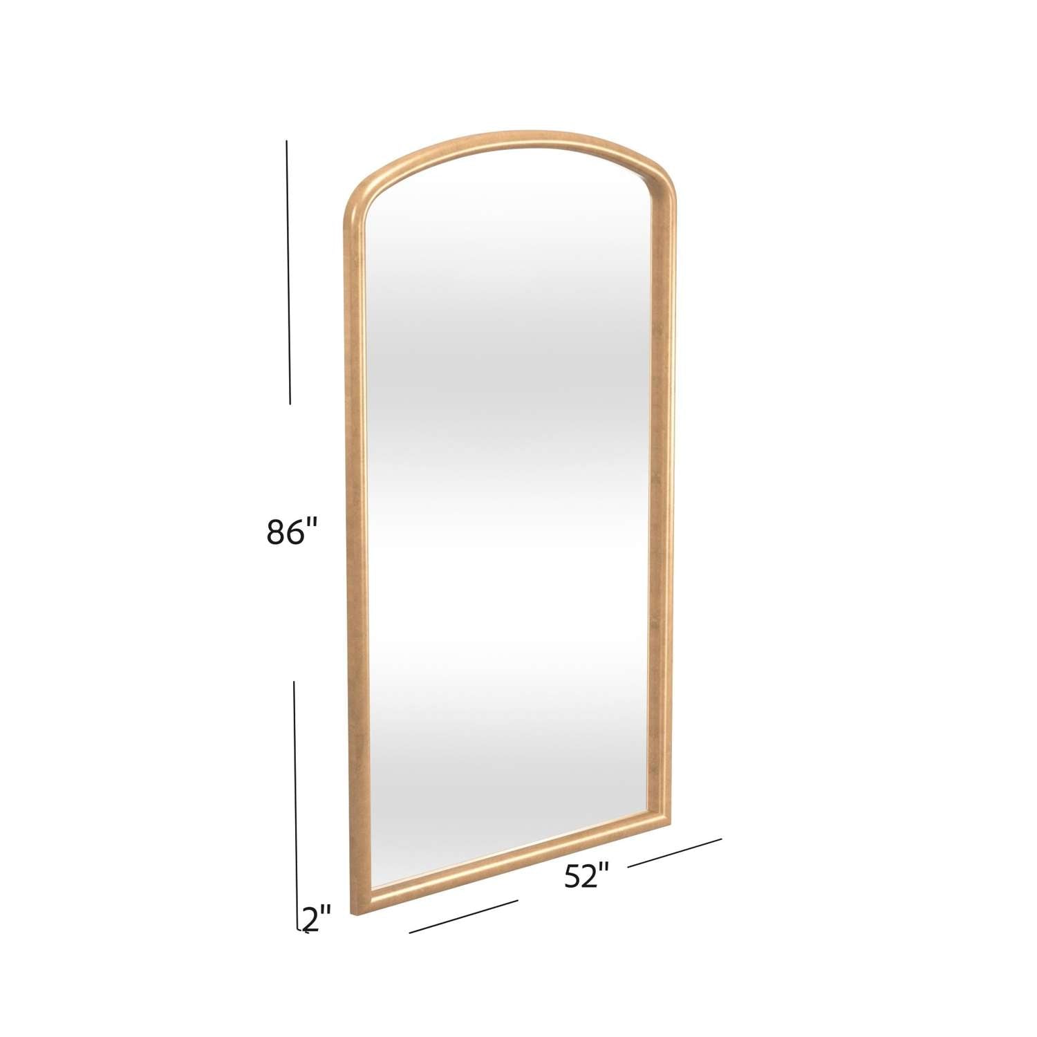 Brookings 86" Modern Arched Floor Mirror in Antique Gold Leaf Frame - Dimensional