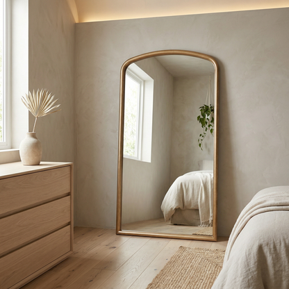 Brookings 86" Modern Arched Floor Mirror in Antique Gold Leaf Frame - Enhanced