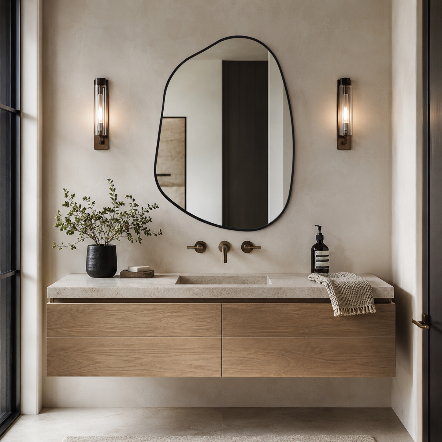Karaniya 30" Asymmetrical Black Wall Mirror - Enhanced