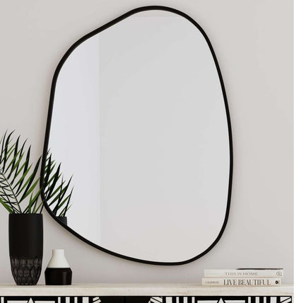 Karaniya 30" Asymmetrical Black Wall Mirror - Room Scene