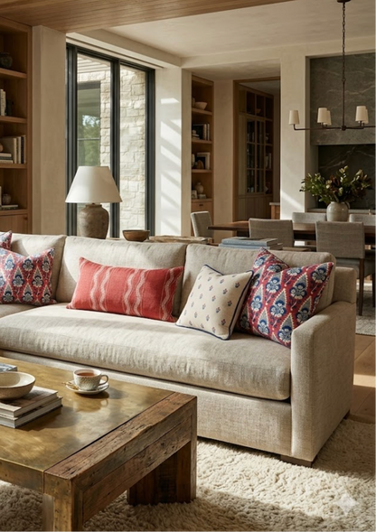 Moira Floral Pillow in Red + Blue