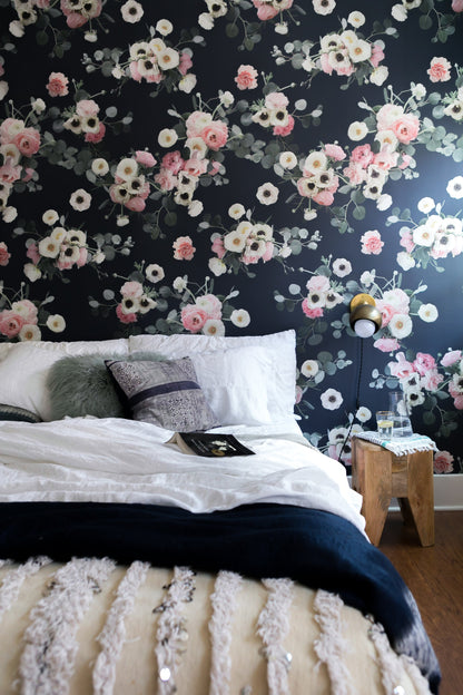 Midnight Floral Wallpaper, navy