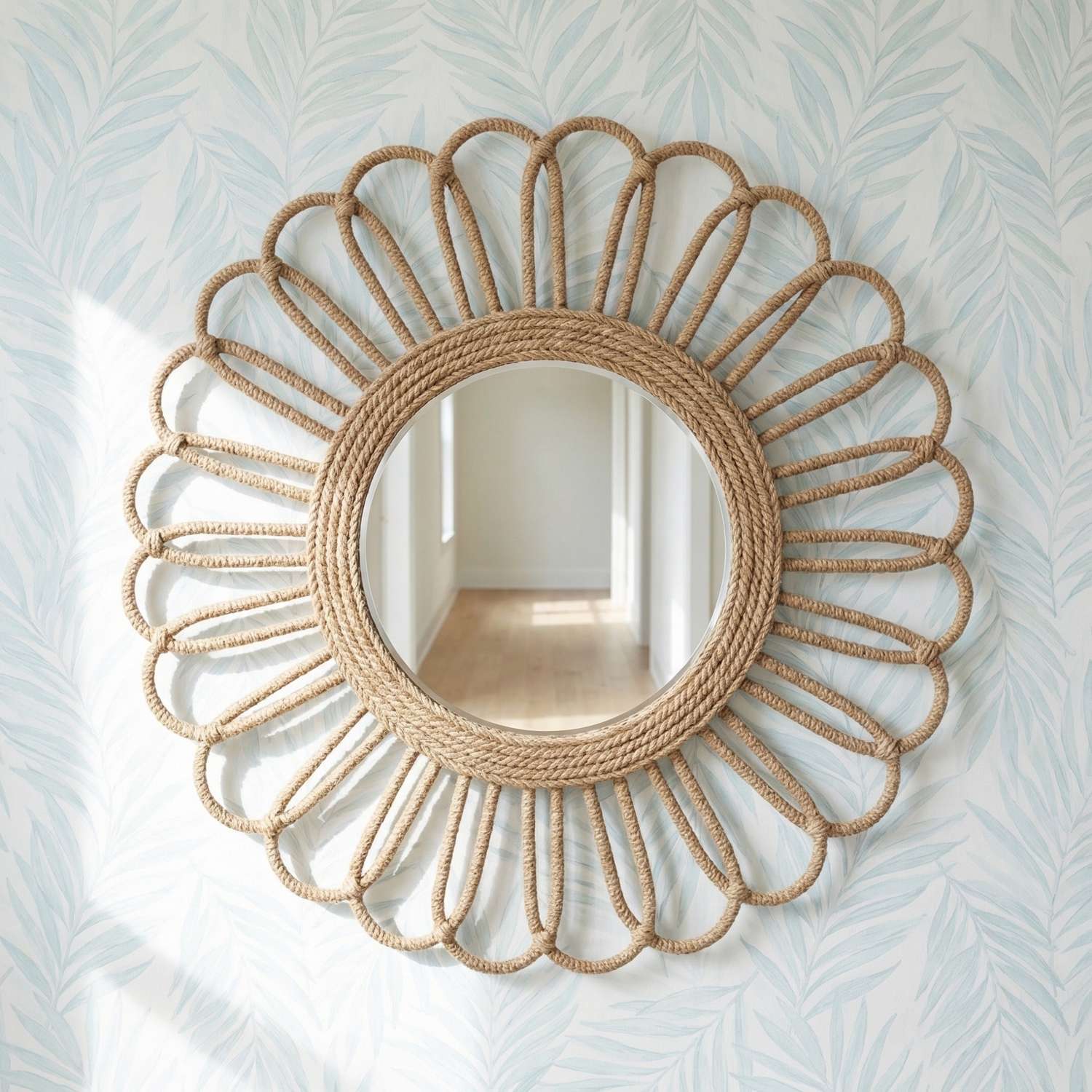 Naples 50" Round Coastal Rope Wall Mirror with Beveled Glass - Main