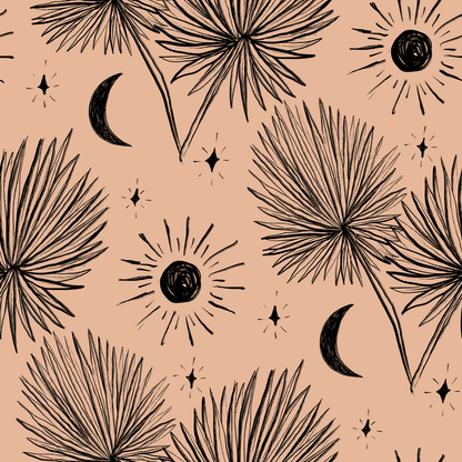 Night Palm Wallpaper, terra cotta and black