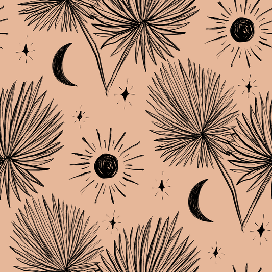 Night Palm Wallpaper, terra cotta and black