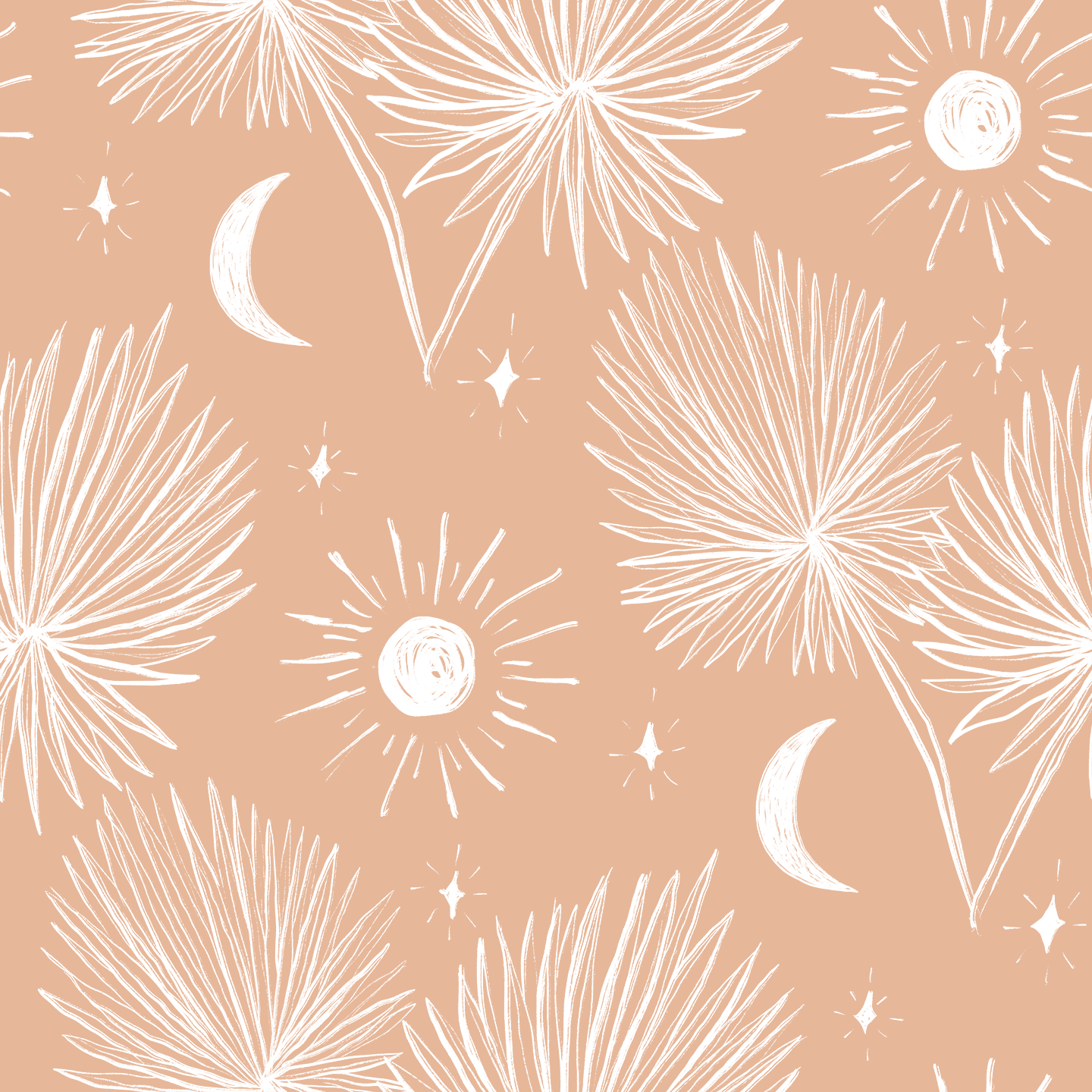 Night Palm Wallpaper, terra cotta and white