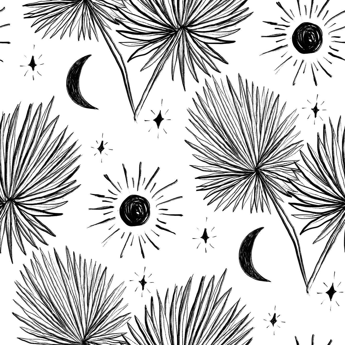 Night Palm Wallpaper, white and black