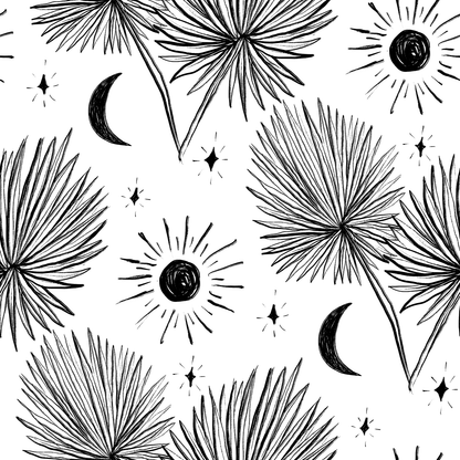 Night Palm Wallpaper, white and black