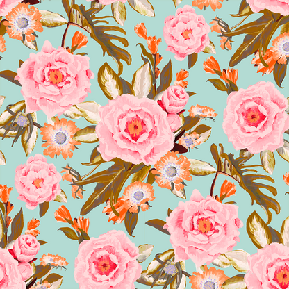 Posh Posy Wallpaper, light blue
