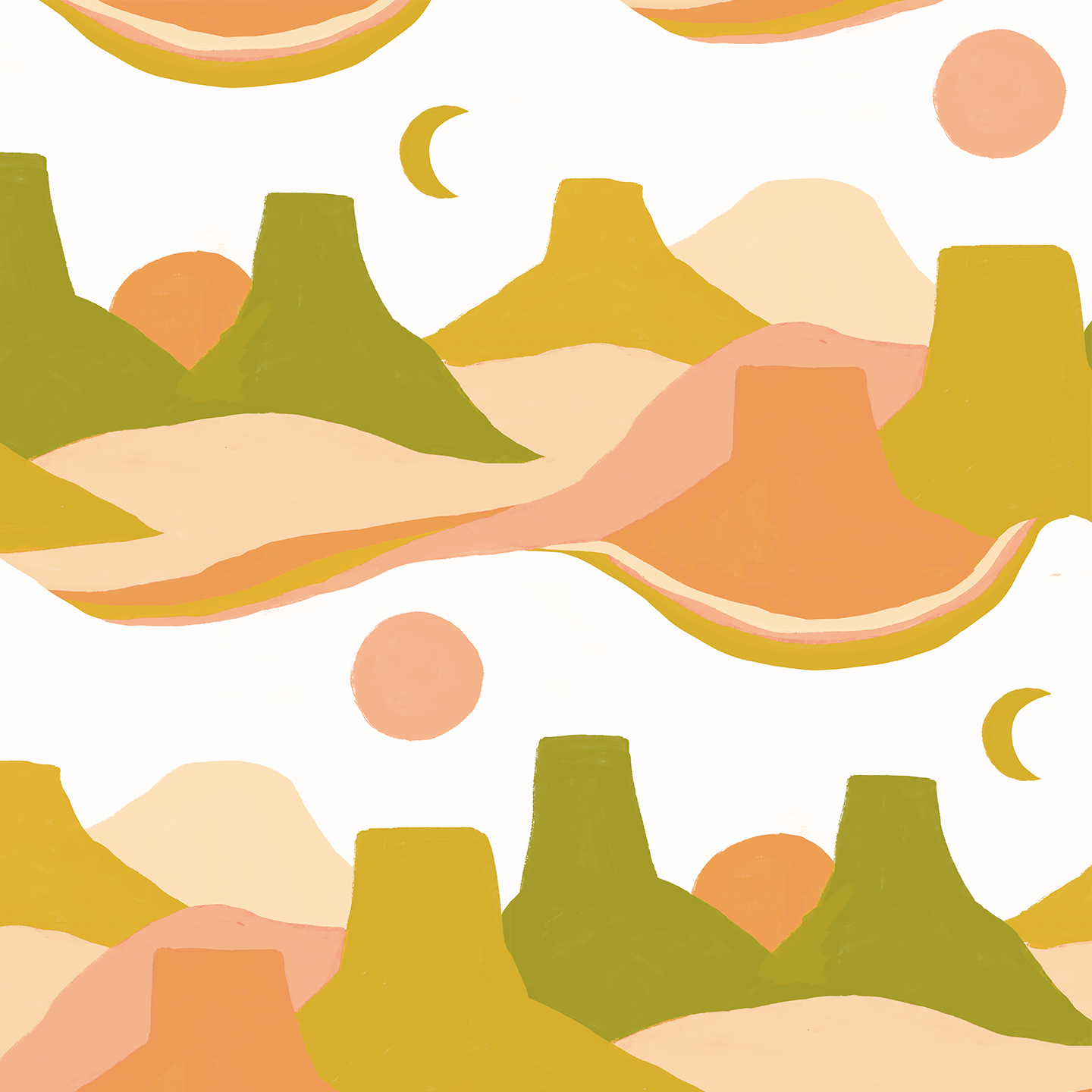 Painted Mesa Wallpaper, Olive Green & Mustard