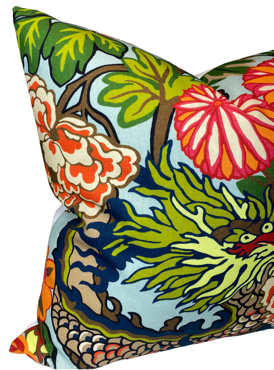 Chiang Mai Dragon Pillow in Aquamarine, Indoor Outdoor Pillows