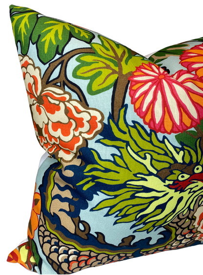 Chiang Mai Dragon Pillow in Aquamarine, Indoor Outdoor Pillows